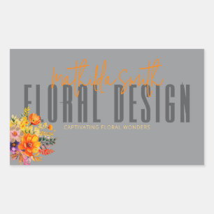 Sofortige Florale Gestaltung Graue Orange Blumen Rechteckiger Aufkleber