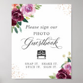 Sofortige Foto Gästebuch Signature Plum Lila Flora (Vorne)