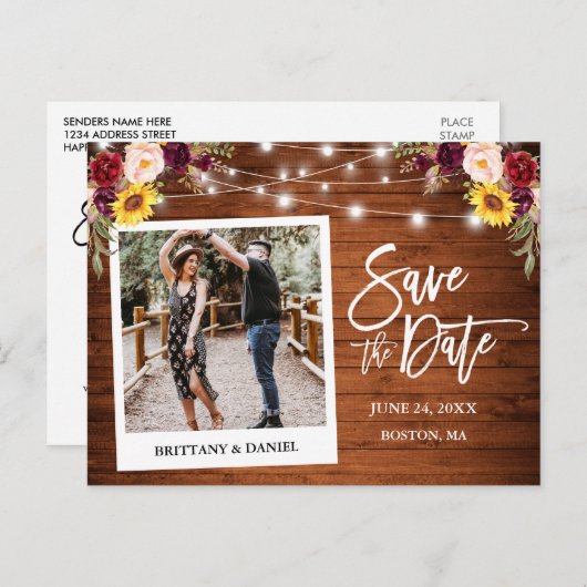 Sofortige Kamera Holz gemischt bläserig Save the D Postkarte (Vorne/Hinten)