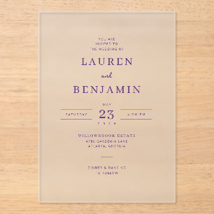 Sofortige lila minimalistische Hochzeitseinladung Acryleinladungen