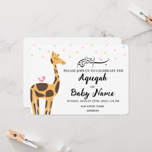 Sofortige moderne neutrale Aqeeqah-Einladungskarte Einladung (Vorderseite/Rückseite Beispiel)