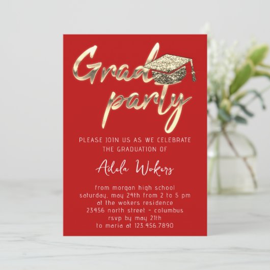 Sofortiger Download der Graduation Party Gold Cup Einladung (Stehend Vorderseite)