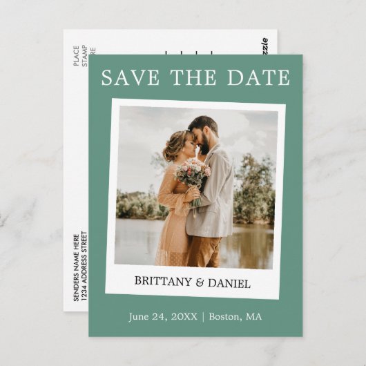 Sofortkamera Save the Date Eukalyptus Green Postkarte (Vorne/Hinten)