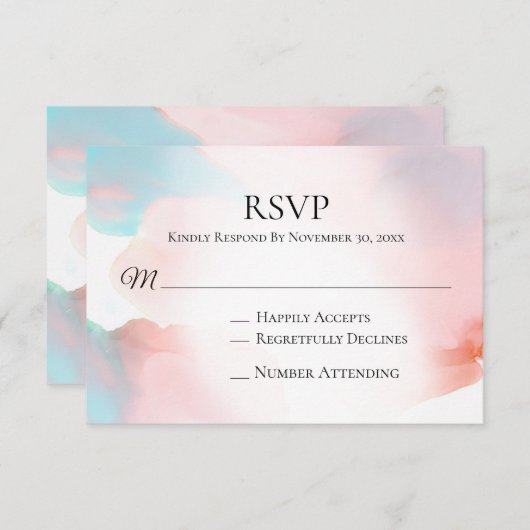 *~* Soft Abstrakt Coral Aqua Wedding Insert RSVP Karte (Vorne/Hinten)