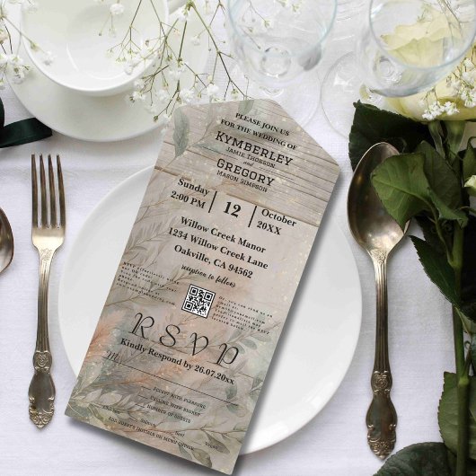 Soft Abstrakter botanischer QR-Code Minimalistisch All In One Einladung