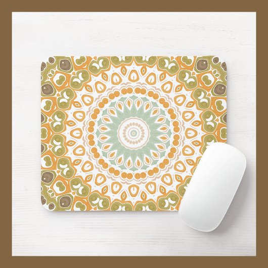 Soft Amber and Sage Mandala Pattern Mousepad