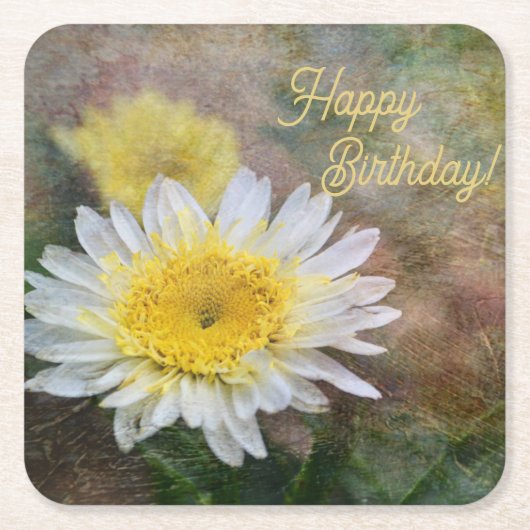 Soft and Dreamy Daisy Birthday Square Untersetzer (Vorderseite)