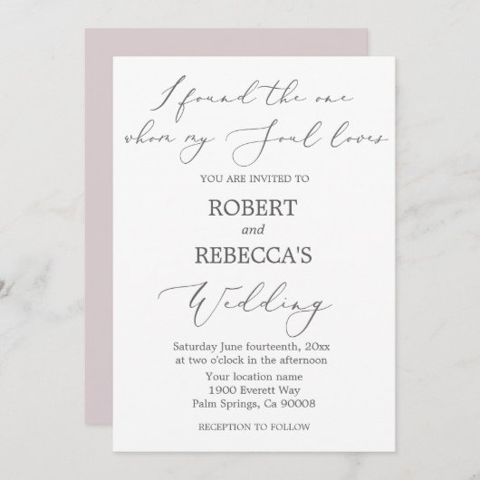 Soft and Elegante Wedding Einladung (Vorne/Hinten)