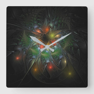Soft and tenderderness Fraktal Fantasy Blume Quadratische Wanduhr
