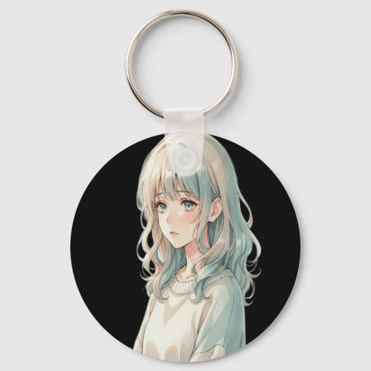 Soft Anime Girl – Round Keychain Schlüsselanhänger (Vorderseite)