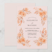 Soft Apricot Pfingstrosen-Hochzeit Einladung (Vorne/Hinten)