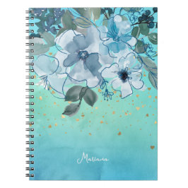 Soft Aqua Blue Türkis Aqua Floral ihr Notizblock
