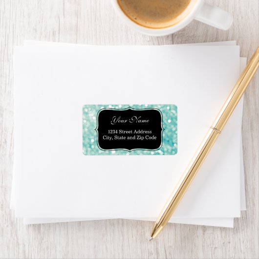 Soft Aqua Bokeh Glitzer Glitzern Adressaufkleber (Insitu)