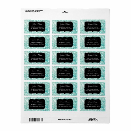 Soft Aqua Bokeh Glitzer Glitzern Adressaufkleber (Vorne)