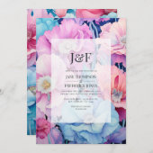 Soft Aqua & Light Pink Floral Wedding Monogram Einladung (Vorne/Hinten)