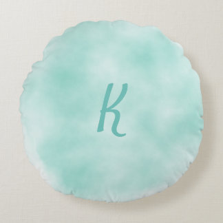 Soft Aqua Watercolor Monogram Rundkissen Rundes Kissen