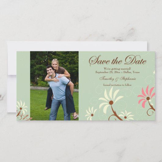 Soft aquamarin + Creme Blumenzehen speichern Sie d Save The Date (Vorderseite)