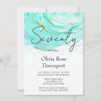 Soft Aquamarin und Gold Alcohol Ink 70. Geburtstag