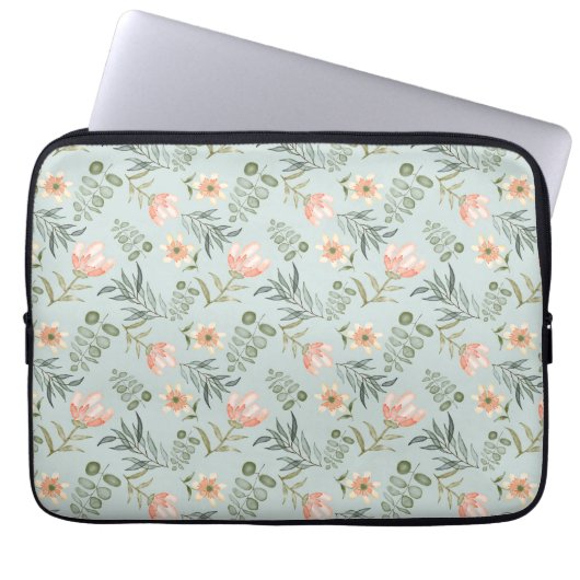 Soft Aquarell Blume & Blätter Notebook-Hülle Laptopschutzhülle (Vorderseite)