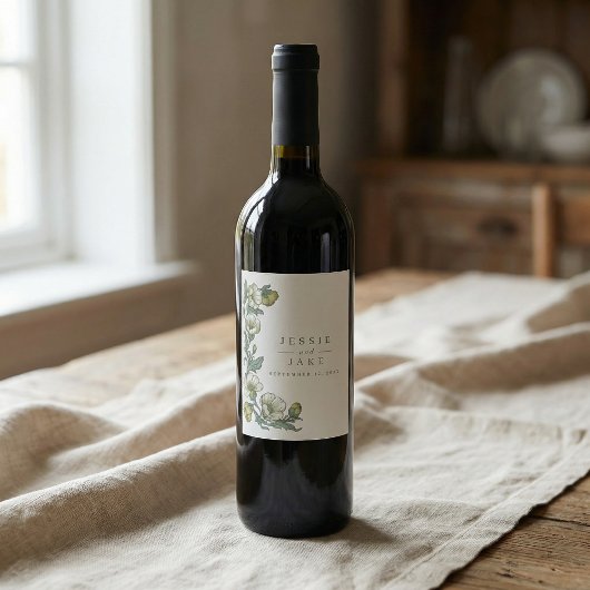 Soft Art Nouveau Botanical Wedding Weinetikett