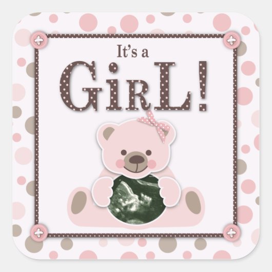 Soft as Teddy Bear Girl Square Sticker (Vorderseite)