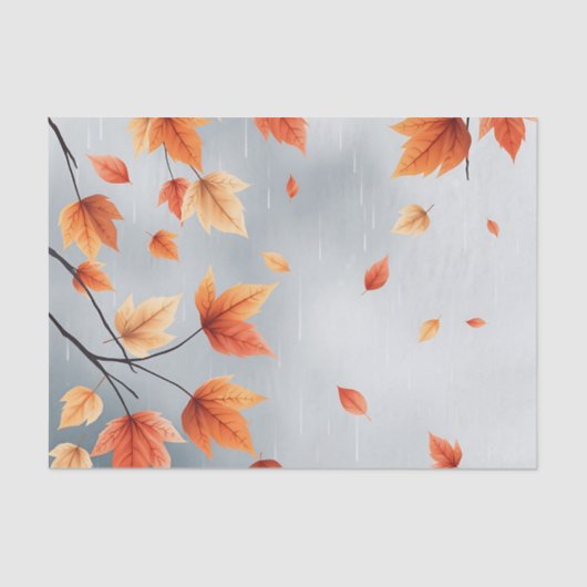Soft Autumn Leaves mit Raindrops Seidenpapier (Vorderseite)