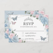 Soft Baby Blue Pink Floral Rose Quinceañera RSVP Karte (Vorne/Hinten)