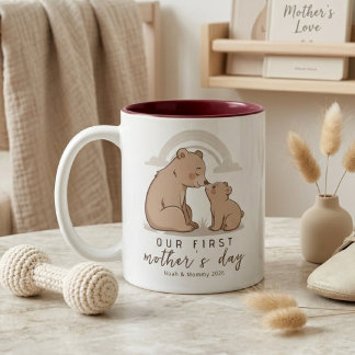 Soft Bear Mom Baby First Mothers Day Love Design Zweifarbige Tasse