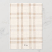 Soft beige brown bow tartan plaid baby shower einladung (Rückseite)