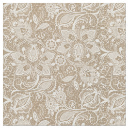 Soft Beige Burlap & Lace Fabric Stoff