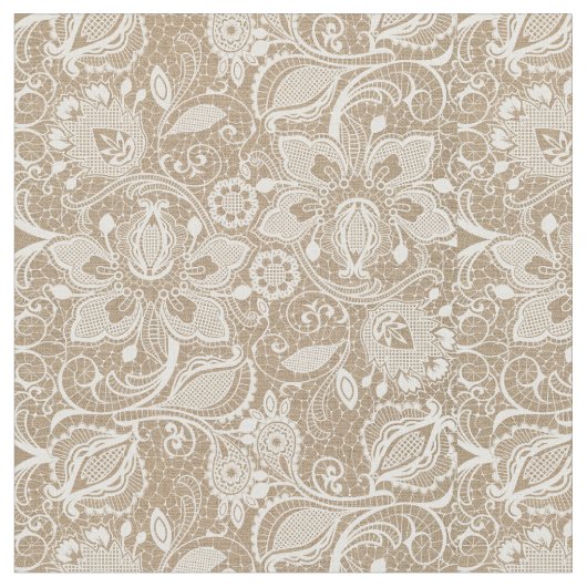 Soft Beige Burlap & Lace Fabric Stoff (Nahaufnahme)