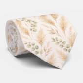 Soft Beige Delicate Ivy & Floral Motifs Krawatte (Gerollt)