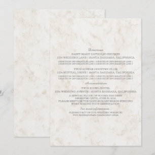 Soft Beige Elegante Marmor-Hochzeitsinformationen Einladung