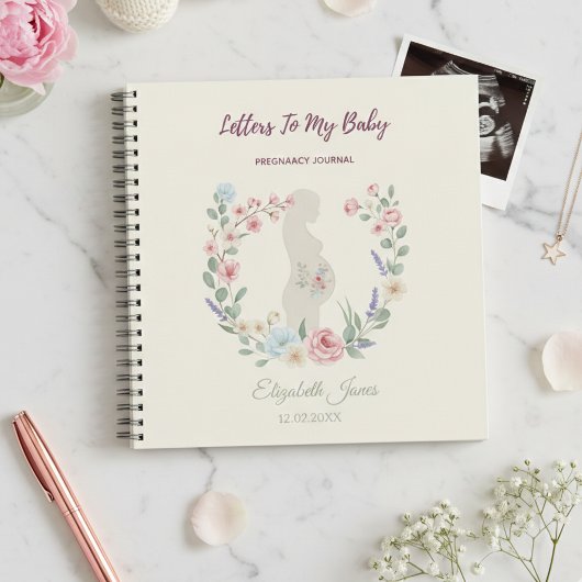 Soft Beige Floral Pregnancy Journal Keepsake Notizblock