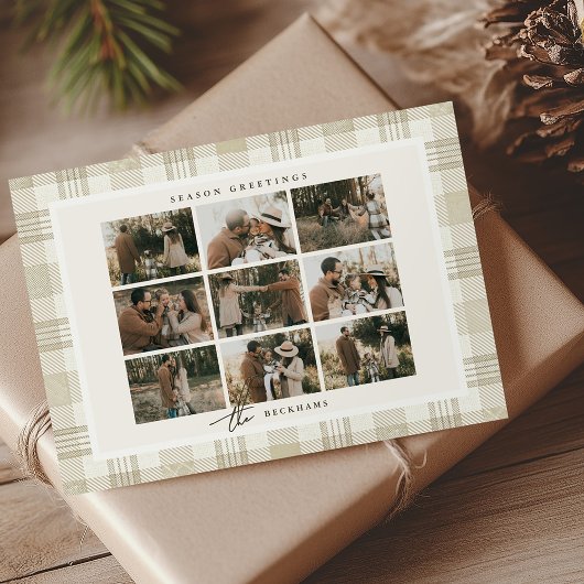 Soft Beige Gingham Foto Collage Weihnachten