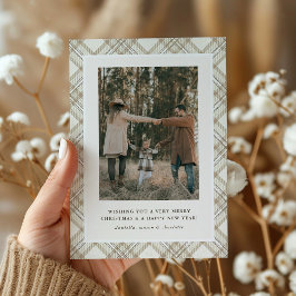 Soft Beige Gingham Foto Holiday Card Feiertagskarte