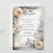 Soft Beige & Gray Floral Frame Wedding Invitation  Einladung (Vorderseite)