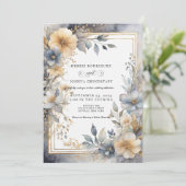 Soft Beige & Gray Floral Frame Wedding Invitation  Einladung (Stehend Vorderseite)