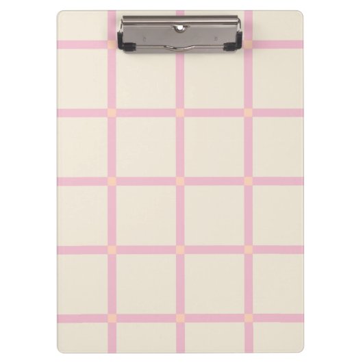 Soft Beige & Pink Grid Pattern Klemmbrett (Vorderseite)