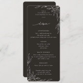 Soft Black Leaf Motif Erntedank Flat 4 Course Menükarte (Vorne/Hinten)