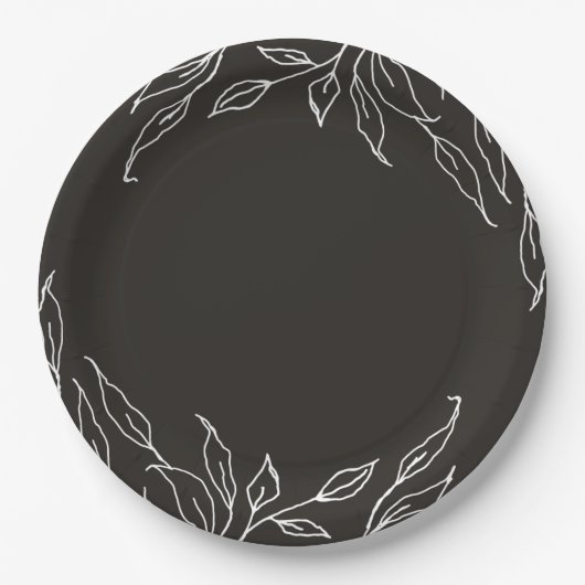 Soft Black Leaf Motif Erntedank Party Pappteller (Vorderseite)
