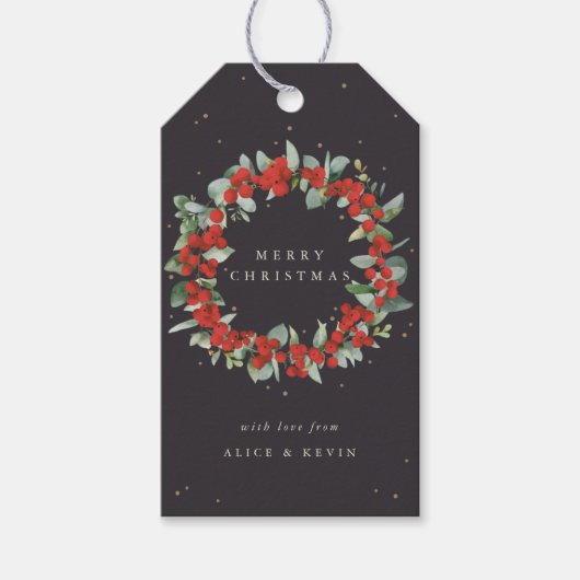 Soft Black Red Berry+Eucalyptus Christmas/Holiday Geschenkanhänger (Vorderseite)