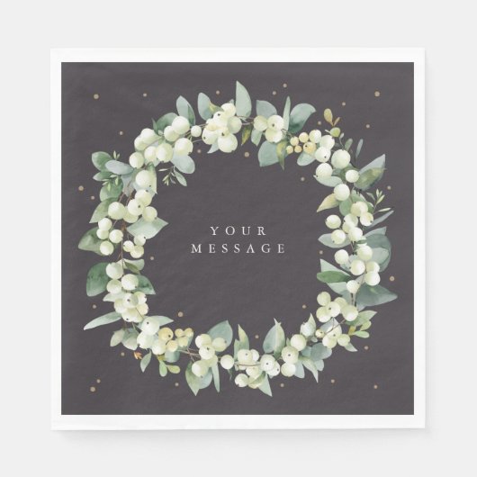 Soft Black Snowberry+Eukalyptus Weihnachtsschrei Serviette (Vorderseite)