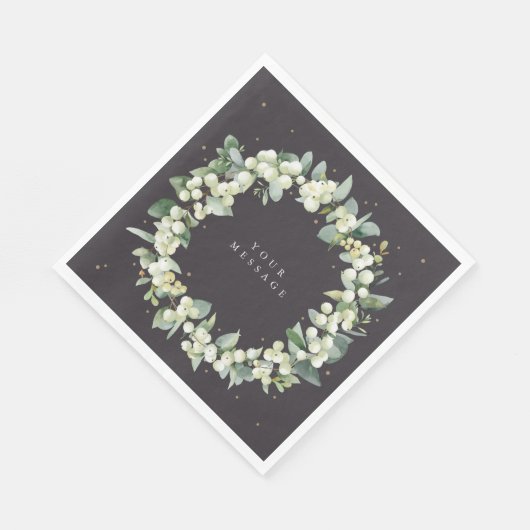 Soft Black Snowberry+Eukalyptus Weihnachtsschrei Serviette (Ecke)