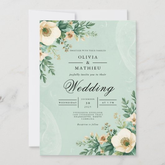 Soft Bloom Botanical Accent Wedding Einladung (Vorderseite)