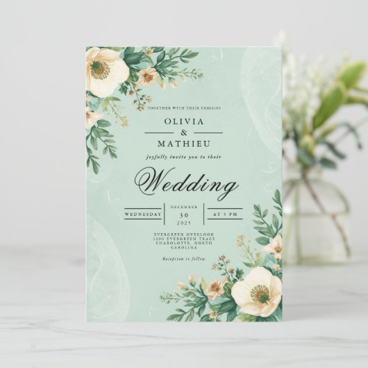 Soft Bloom Botanical Accent Wedding Einladung (Stehend Vorderseite)