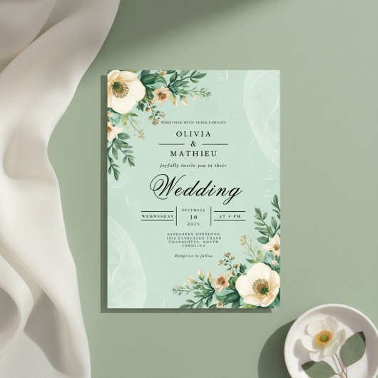 Soft Bloom Botanical Accent Wedding Einladung