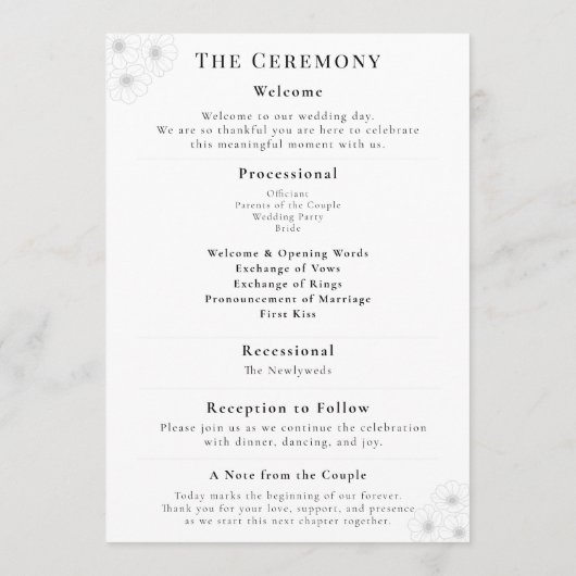 Soft Bloom Eleganz Hochzeitsprogramm Programm (Rückseite)
