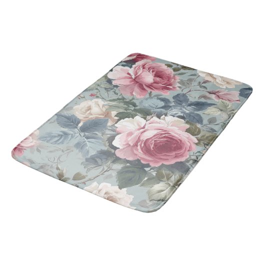 Soft Bloom Offene Rose Wasserfarbe Badematte (Schrägansicht)