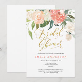 Soft Bloom Peach Floral Bridal Dusche Einladung